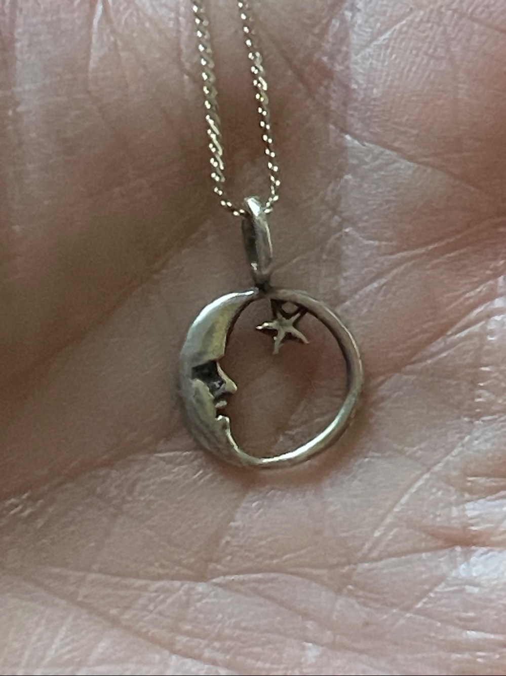 Vintage Sterling Silver moon star celestial pendant & Italy necklace 18”